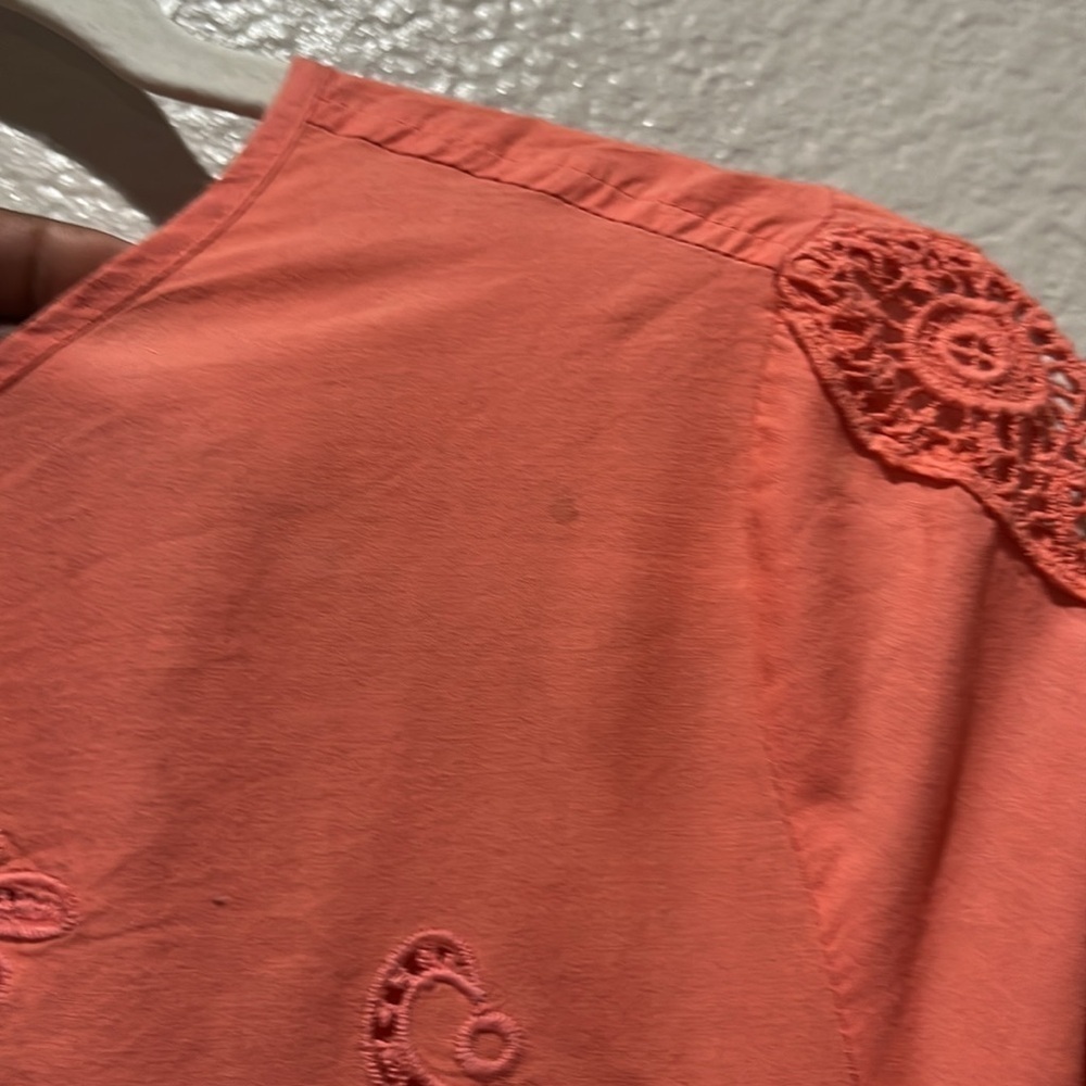 Saint Tropez West Cotton Lace blouse top long sleeve coral pink M Vacay Casual - Picture 9 of 14